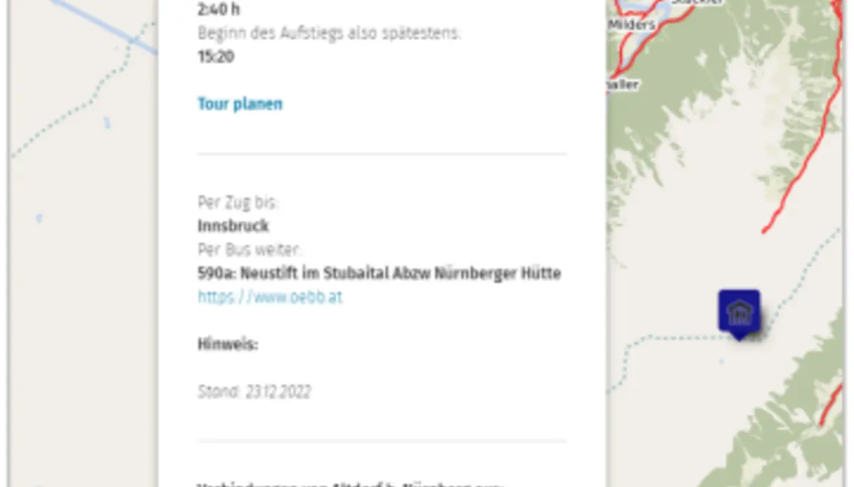 Tourenplanung Starthütten Karte - Hütten Details | © openstreetmap.de